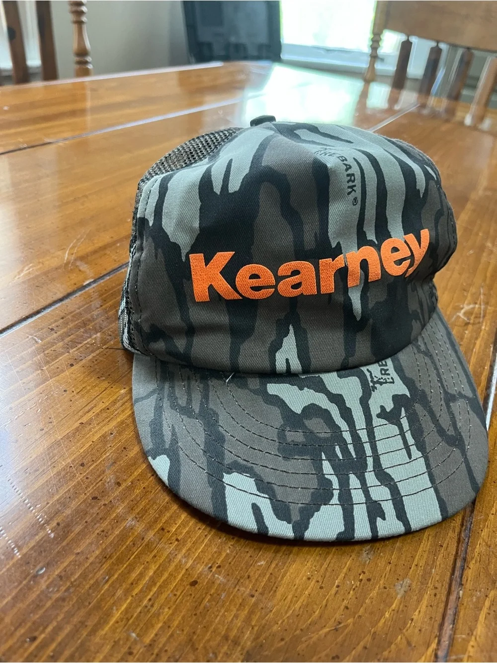 Vintage Trebark Camo Kearney Trucker Snapback Hat Cap Orange Text EUC
